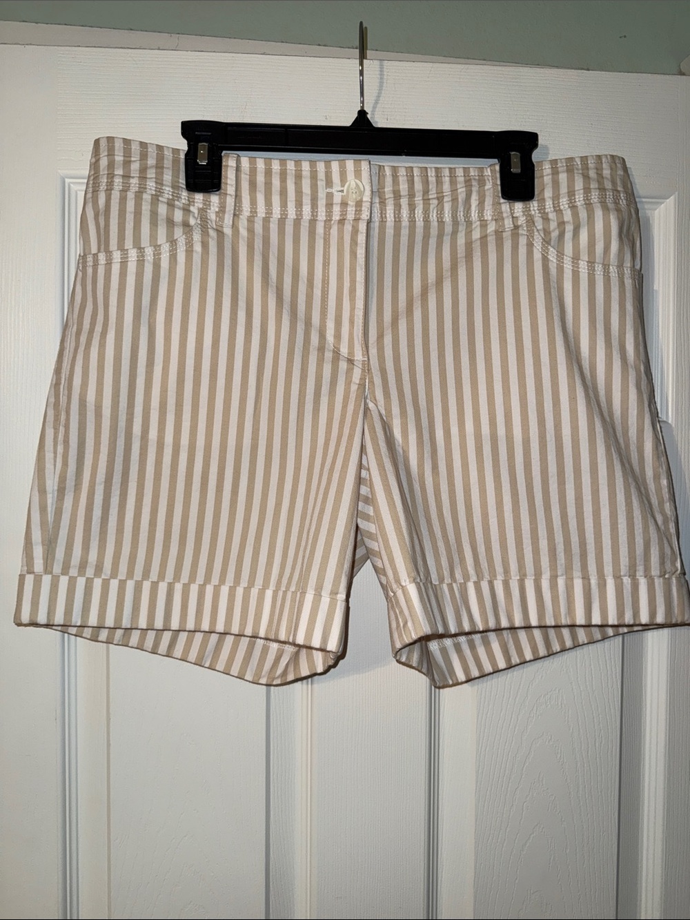 Tommy Hilfiger Beige and White Striped Cuffed Shorts